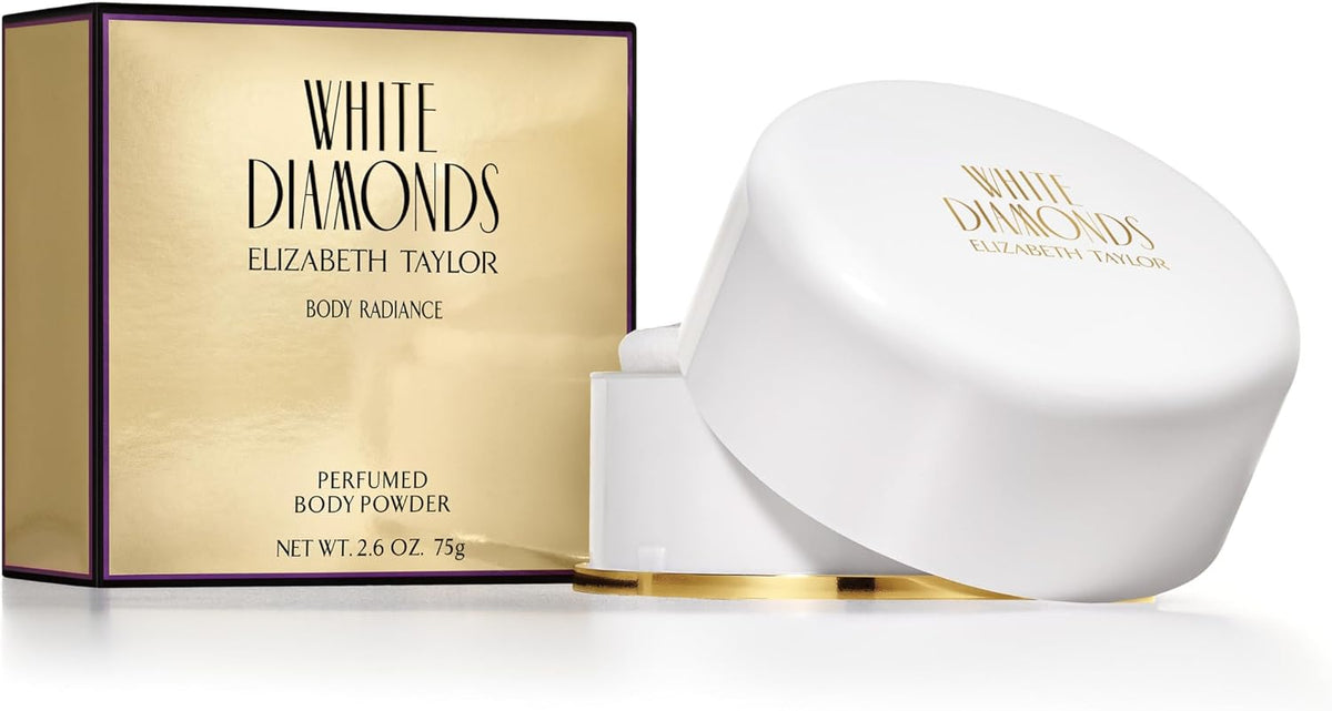 White Diamonds Body Powder with Puff for Women, 2.6 Oz