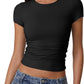 Short Sleeve Shirts for Women round Neck Basic Double Lined Tees Fitted Y2K Crop Tops