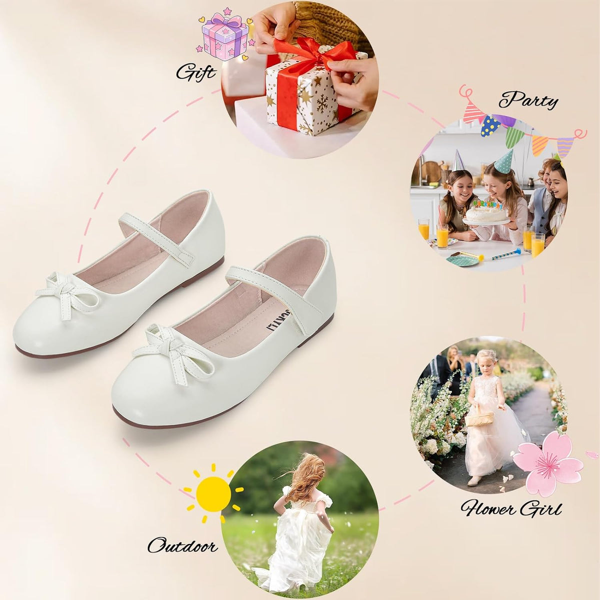 Girls Dress Shoes Mary Jane Flats for School Party Flower Girl
