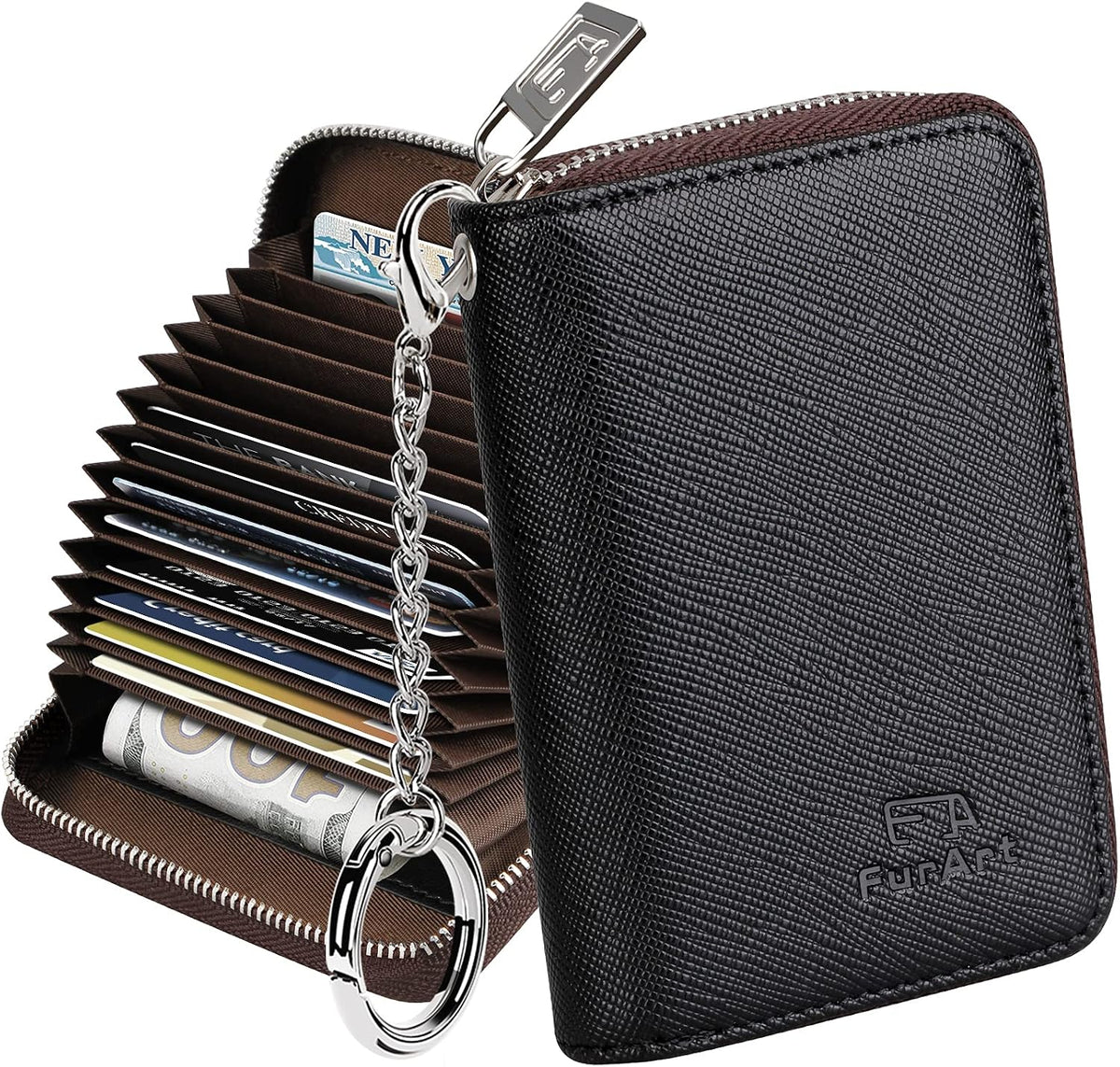 Zipper Wallet Women RFID Credit Card Holder Keychain Wallet