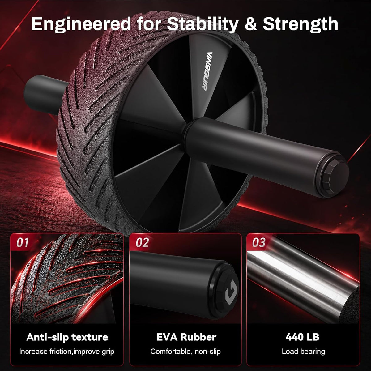 Ab Roller Wheel for Home Gym, Core Strength Workout Equipment for Men Women
