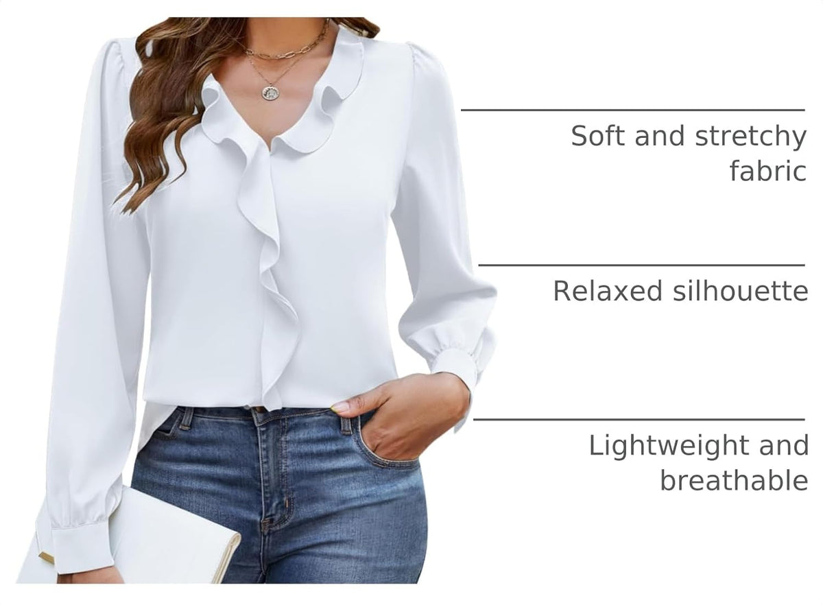 Womens Dressy Casual Blouse Business Long Sleeve Tops