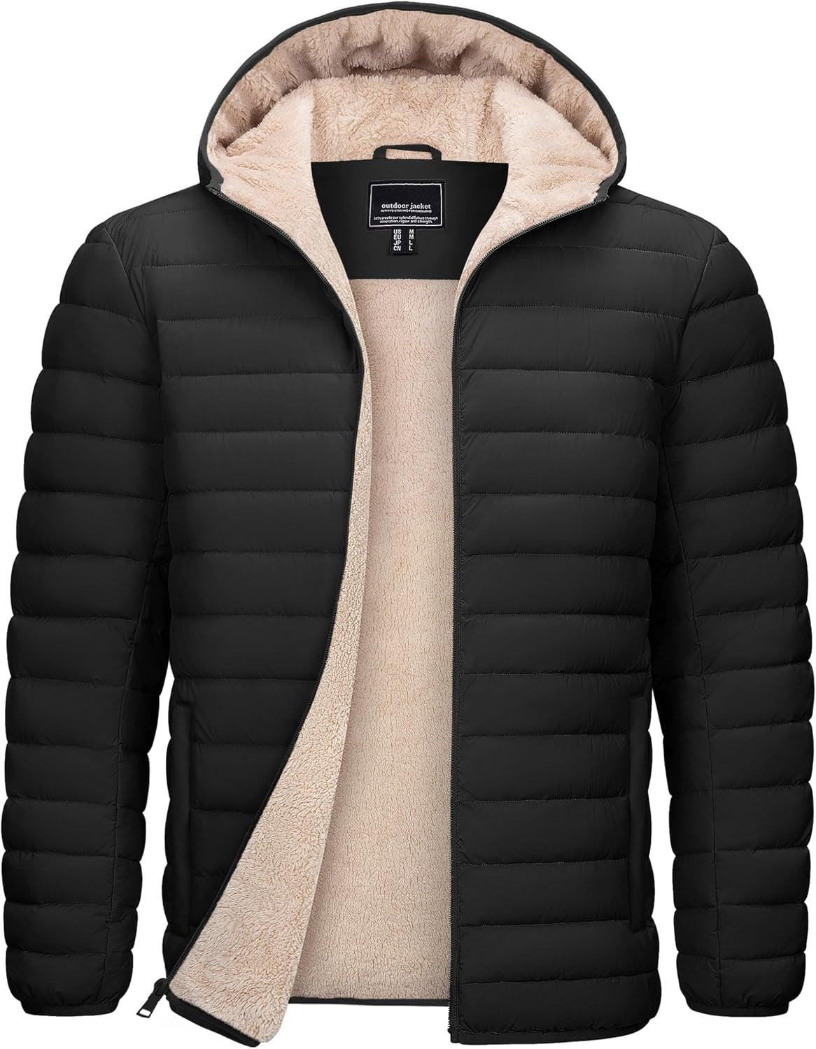 Mens Puffer Jacket Hooded Sherpa Lined Water Resistant Winter Coat