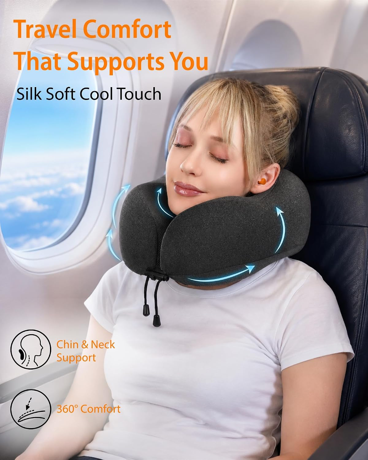Airplane Travel Neck Pillow for Sleeping, 3D-Eye Mask & Earplugs Kit
