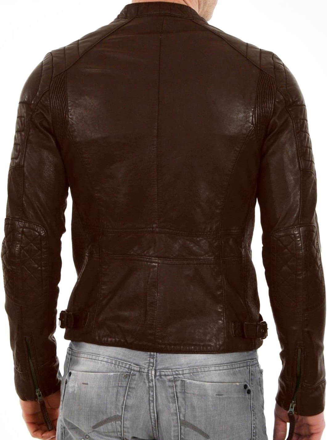 Men'S Black & BROWN Genuine Lambskin Leather Biker Jacket VINTAGE REAL MOTORCYCLE JACKETS for MEN