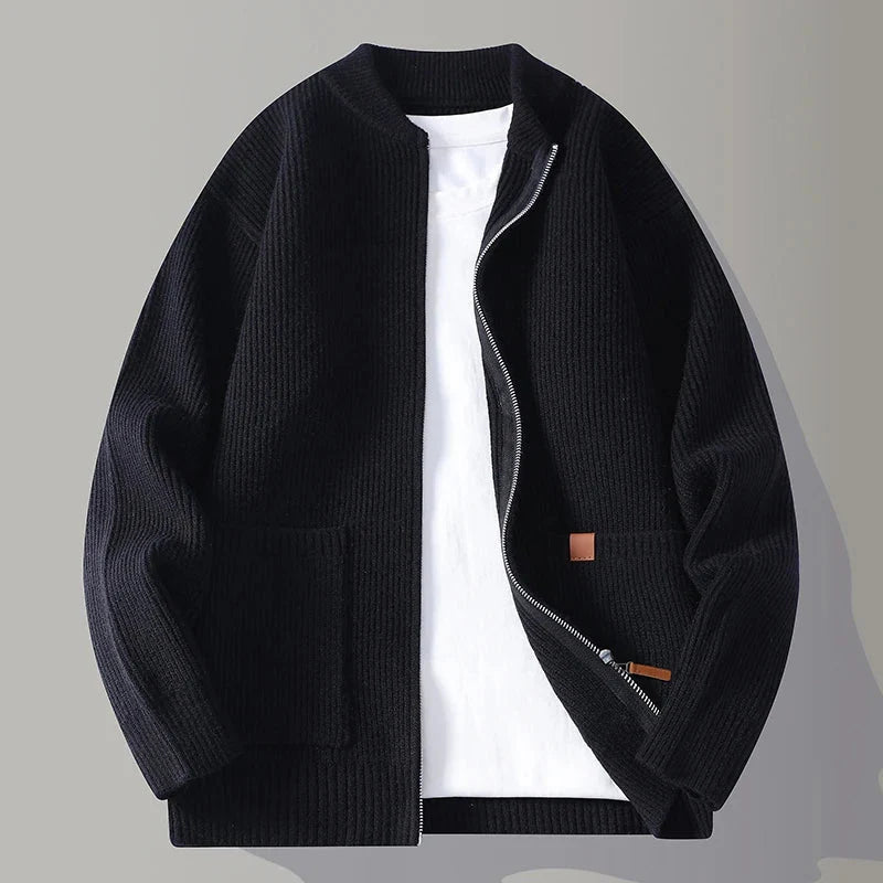 Men'S Knitted Ribbed Zip Cardigan