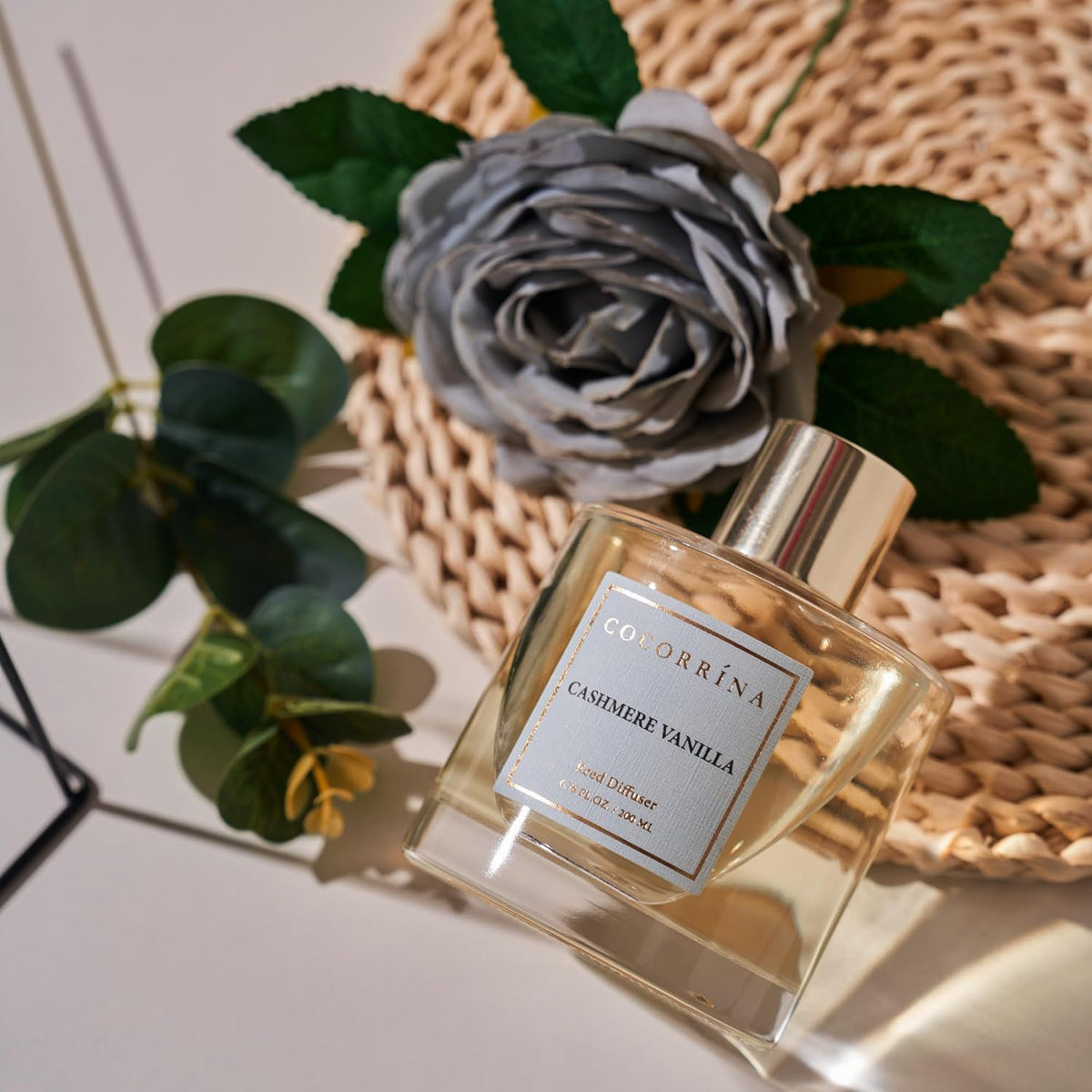 Cocorina Reed Diffuser Set, Flower Reed Diffuser Cashmere Vanilla, Scented Diffuser with Sticks Home Fragrance Essential Oil for Bathroom Shelf Decor, Living Room, Large Room, Rose/6.7 Ounce/1Pack