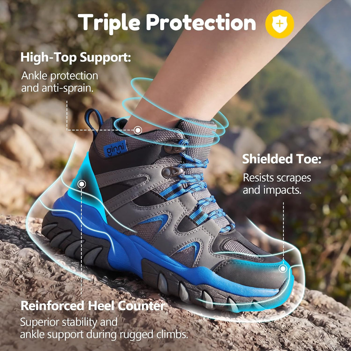 Boys Girls Hiking Boots, Kids Breathable High Top Lace up Sneakers