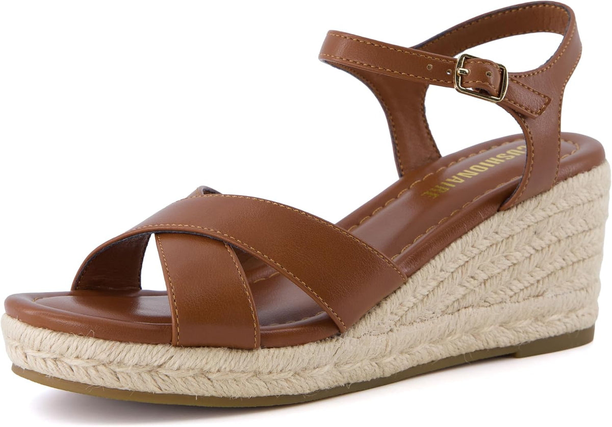 Prego Espadrille Wedge Sandals for Women, Crisscross Open Toe Wedge Heels with Adjustable Ankle Strap