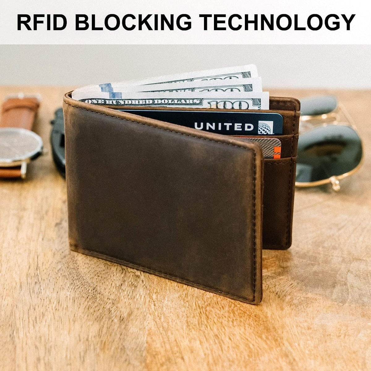 Minimalist Wallet for Men RFID Leather Bifold Slim Billfold with ID and Card Slots