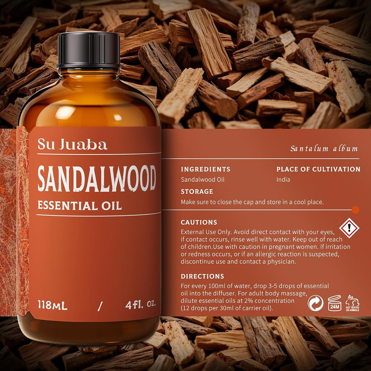 Sandalwood Essential Oil for Diffuser, Skin & Body, DIY Fragrance