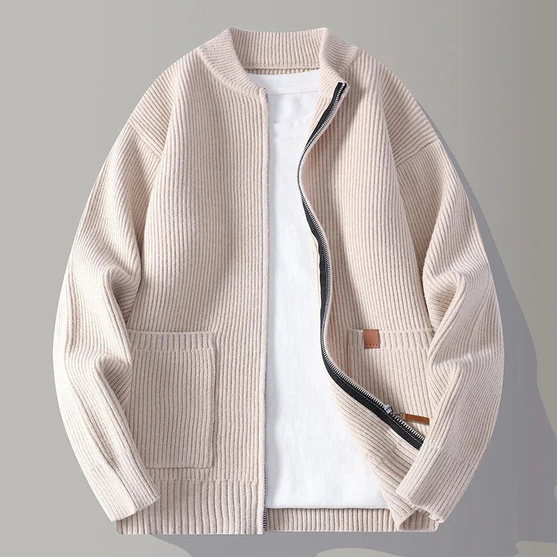 Men'S Knitted Ribbed Zip Cardigan