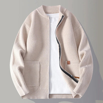 Men'S Knitted Ribbed Zip Cardigan