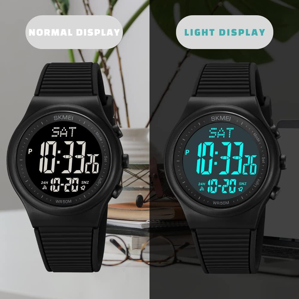 Digital Watch for Women Waterproof Black Wristwatch Sports Mens Stopwatch