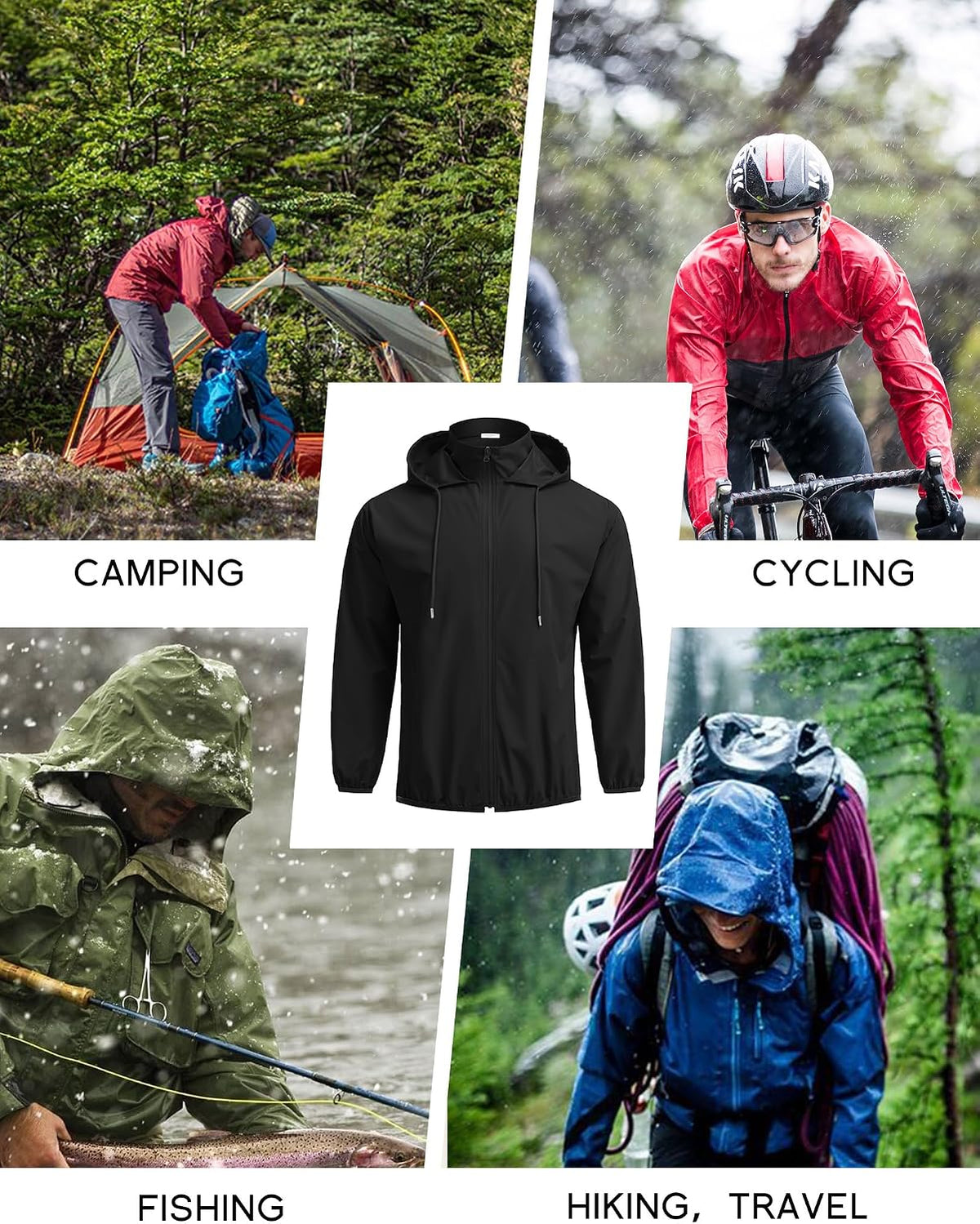 Men'S Light Rain Jacket Packable Waterproof Raincoat Windbreaker