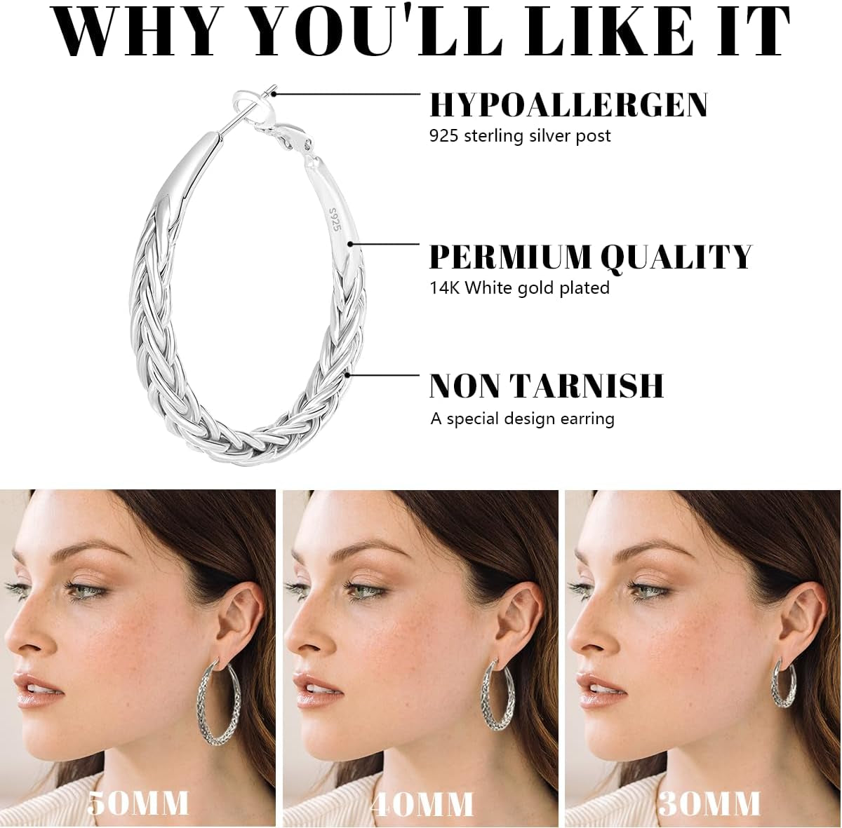 Sterling Silver Hoop Earrings Hypoallergenic Thick Silver Earrings