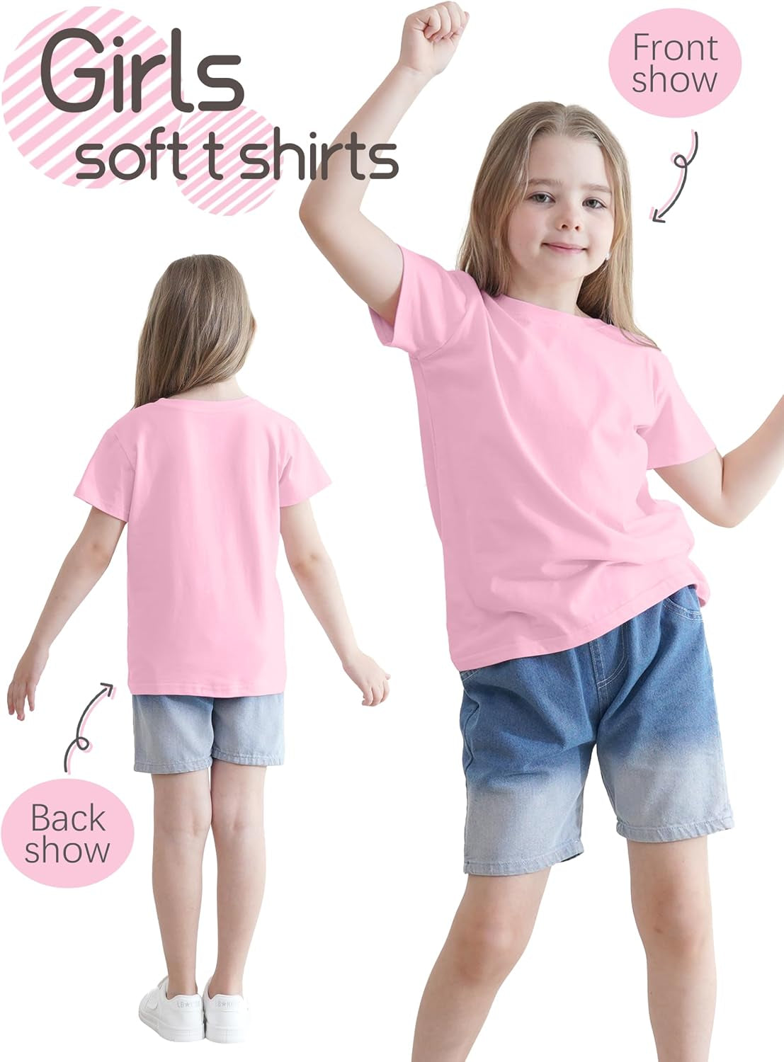 5 Pack Girls Shirts Short Sleeve T-Shirts Cotton Tshirts Tees Kids Clothes