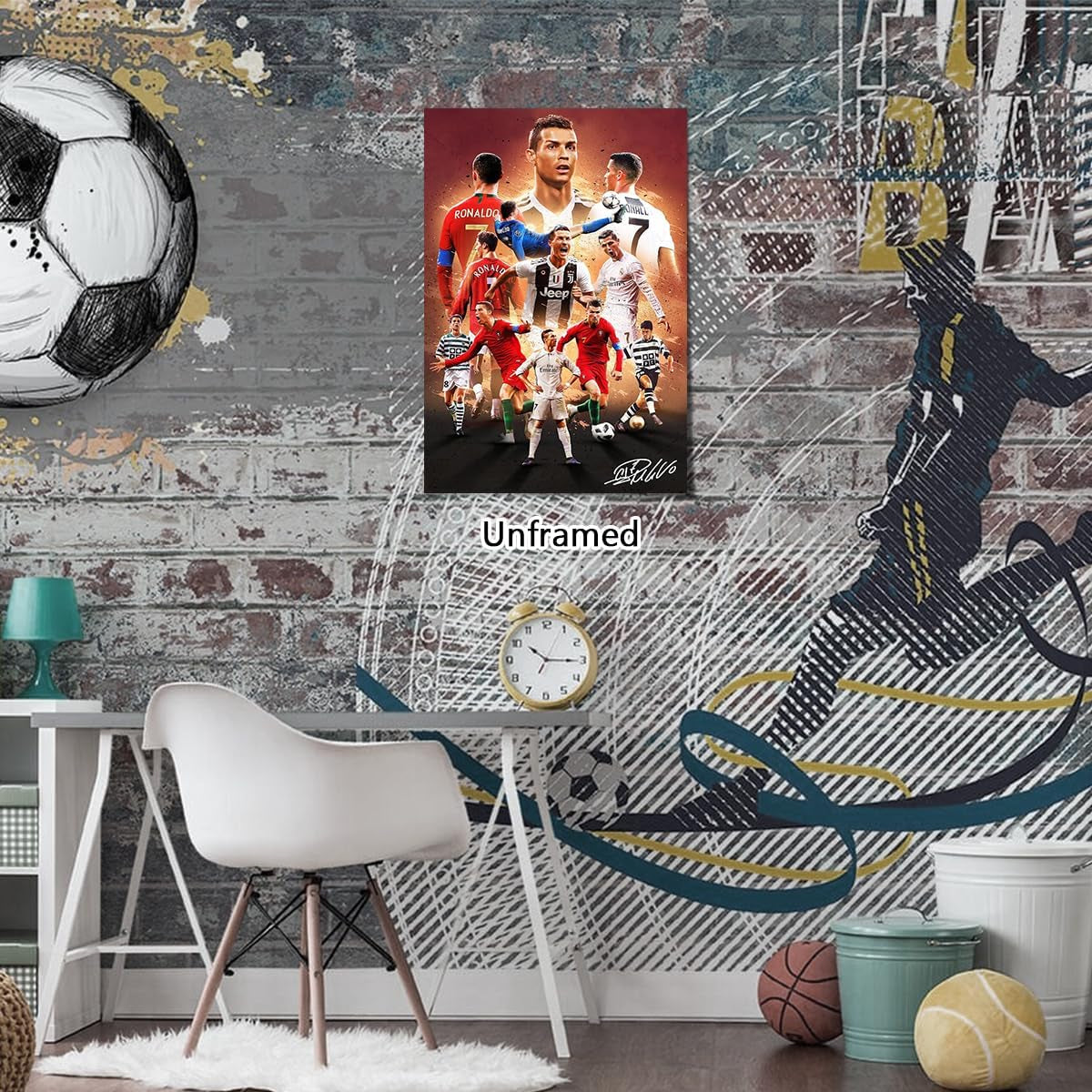 Soccer Superstar Cristiano Ronaldo Signed Poster for Kids Fans Room Bedroom Wall Decor-Sports Star Posters Canvas Art Print Picture for Teen Boy Birthday Gifts