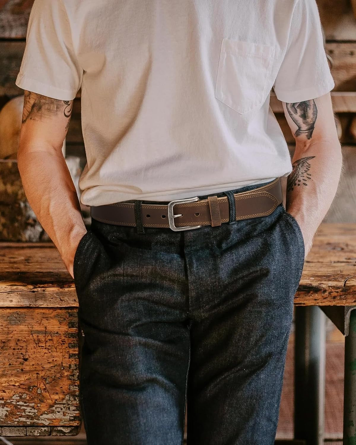 Mens Belts Leather 35Mm for Jeans - Tough at Work, Sharp Daily