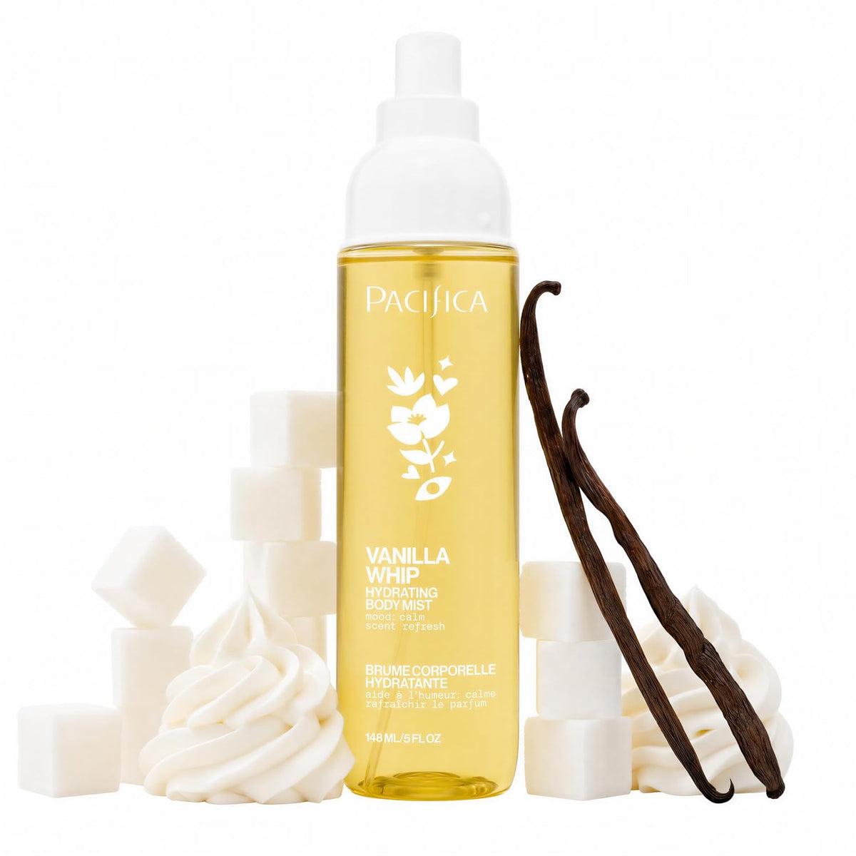 Vanilla Whip Body Mist for Women; Sweet Gourmand Hair and Body Fragrance Spray | Warm Sugar Almond Scent, Odor Neutralizing, Skin Hydrating | Clean Botanical Mist | Vegan, Phthalate-Free 5Oz