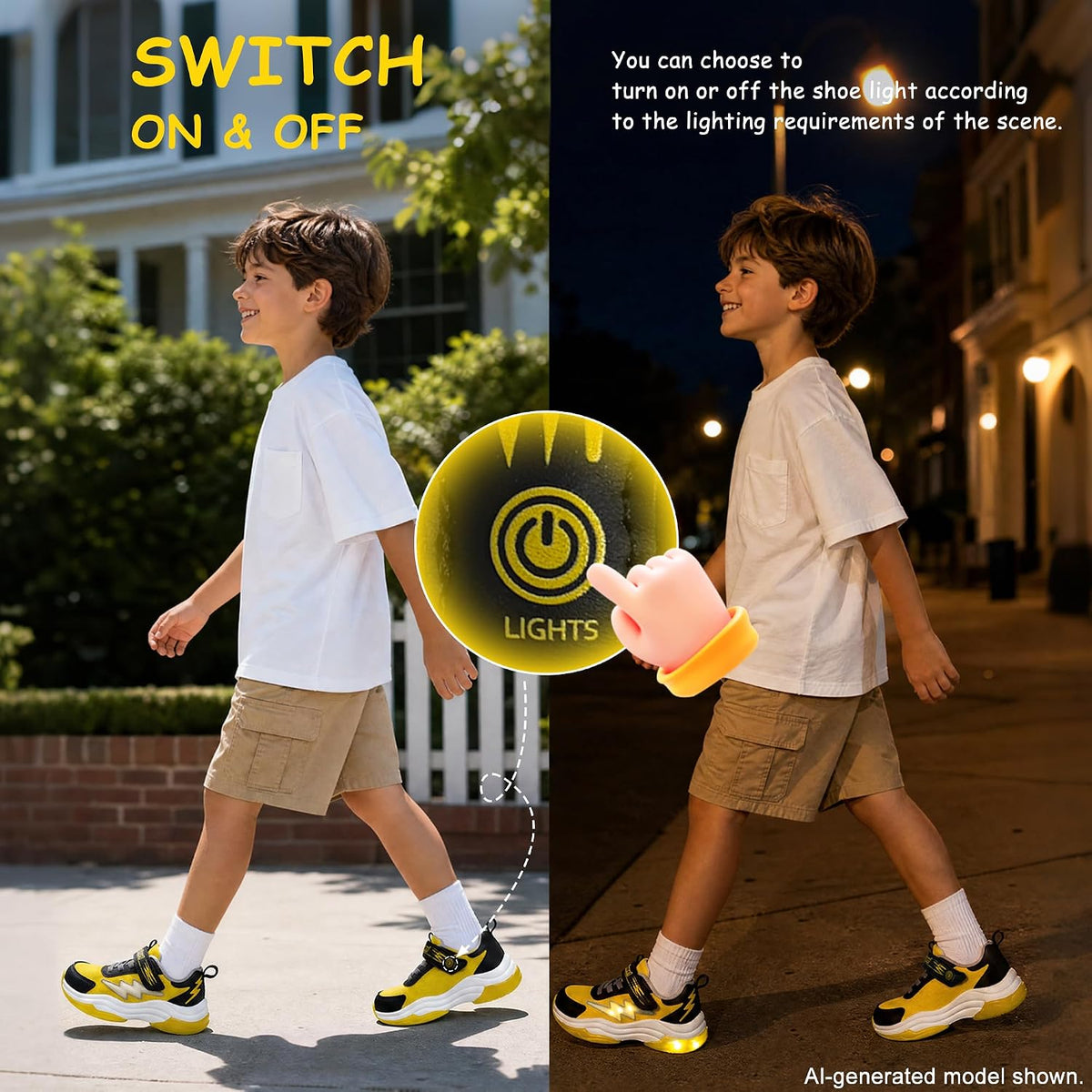 Kids Sneakers for Boy Light up Shoes with Switch - Little/Big Kid