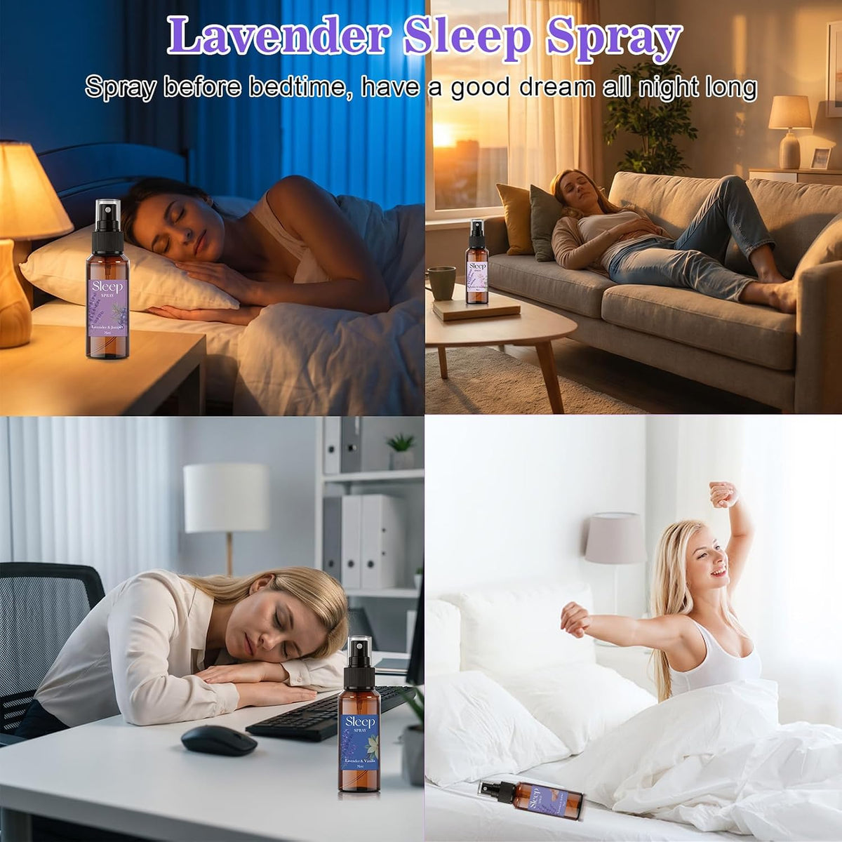 Lavender Sleep Pillow Spray with Essential Oil, 4-Scent, 4 X 2.5 FL OZ