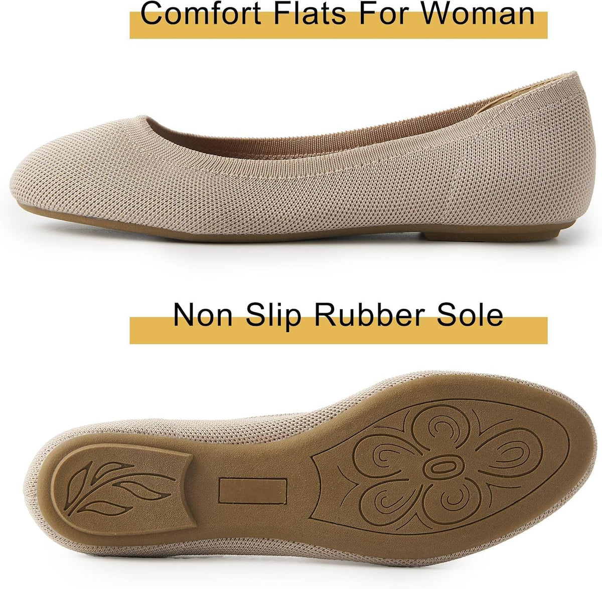 Women'S Ballet Flats round Toe Soft Knit Ballerina Flats Slip on Dress Shoes for Women Walking Dressy Casual Work Wedding