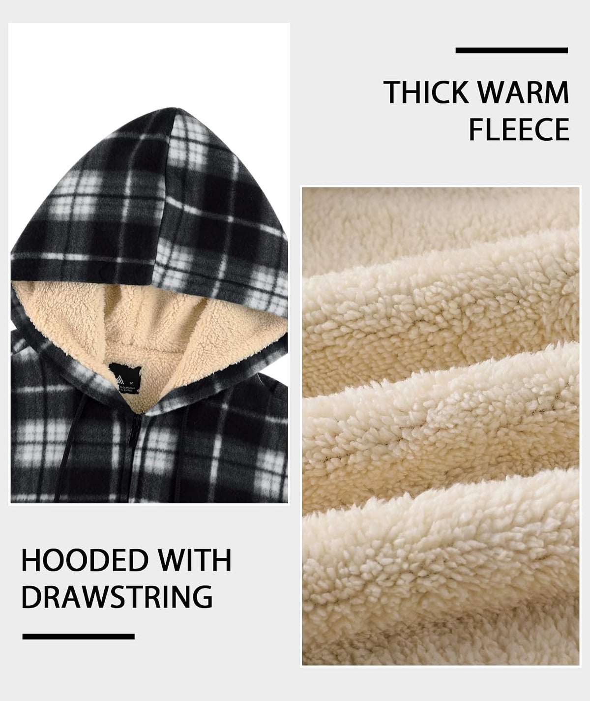 Heavy Thick Hoodies for Men Plaid Flannel Sherpa Lined Zip up Coat