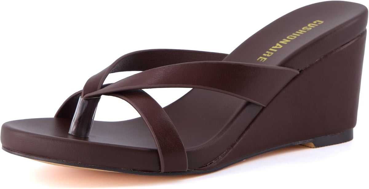 Mona Slip-On Lightweight Womens Sandals, Comfortable Wedge Flip Flops for Women with Crossover Strap