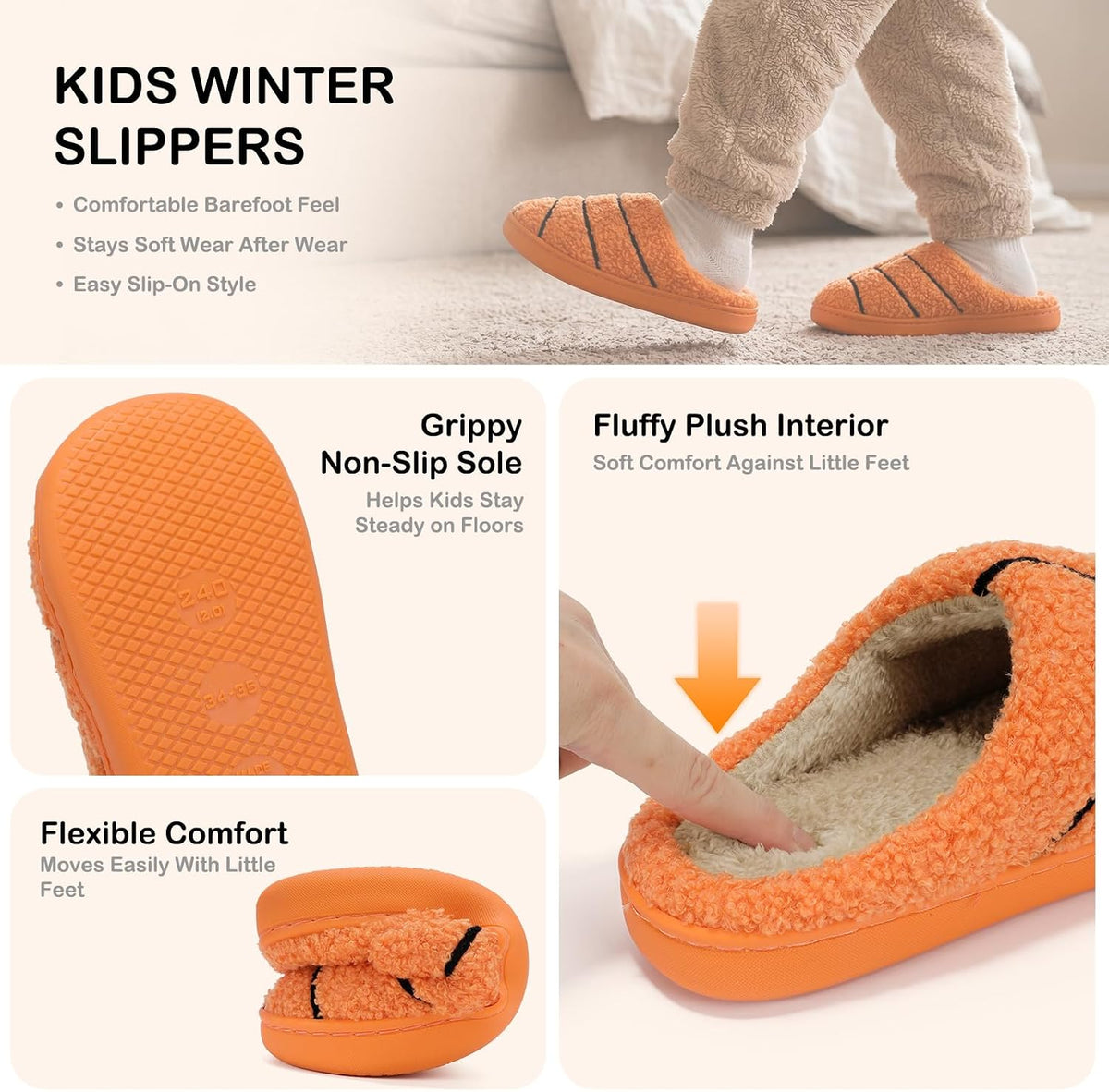 Kids Slippers, Warm Plush House Shoes with Non-Slip Sole