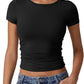 Short Sleeve Shirts for Women round Neck Basic Double Lined Tees Fitted Y2K Crop Tops