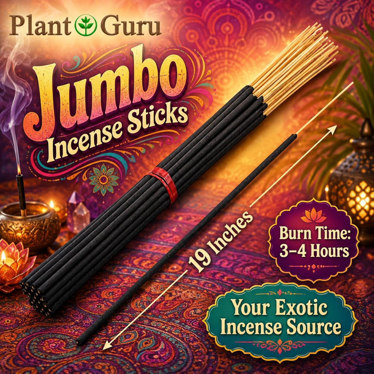 Pine Exotic Incense Sticks Jumbo 19 Inch Long - Bulk 1 Bundle 27 to 30 Sticks - Natural 19" Extra Large with a Smooth Aroma That Burns for 3 to 4 Hours Each.