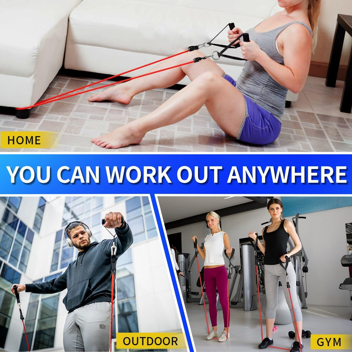 Resistance Bands, 5 Level Exercise Bands with Handles for Workout