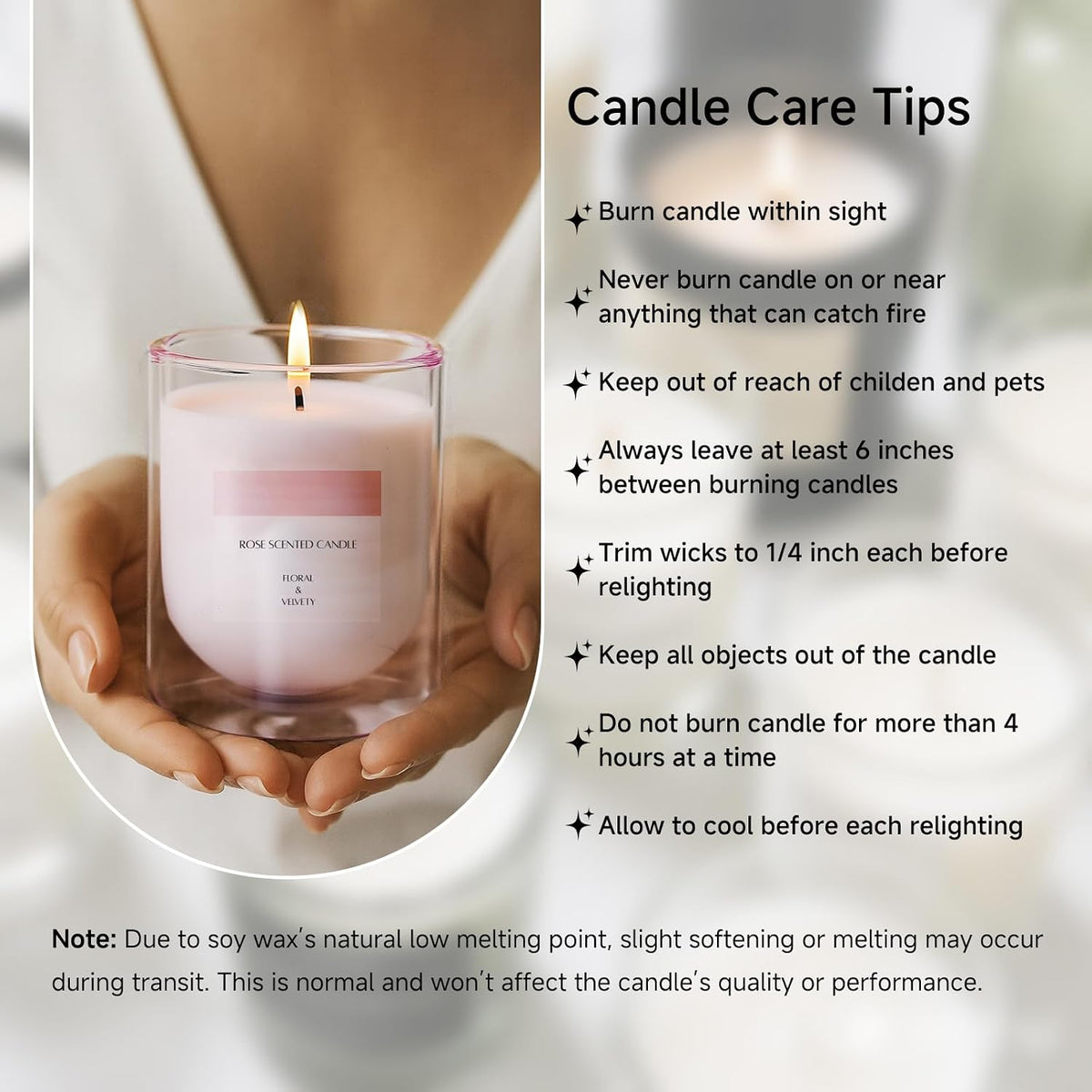 Rose Scented Candles, Pink Floral Aromatherapy Candle Gifts for Women Lover