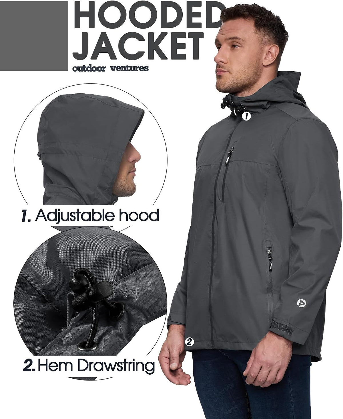 Men'S Packable Rain Jacket Waterproof Lightweight Raincoat