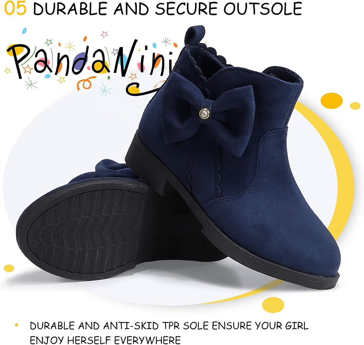 Toddler Girls Ankle Boots Pearls Bow Low Heel Dress Booties