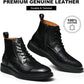 Mens Dress Boots, Genuine Leather Brogue Wingtip Mens Casual Oxford Boots with Side Zipper, Comfortable Formal Lace up Chukka Ankle Boot for Men