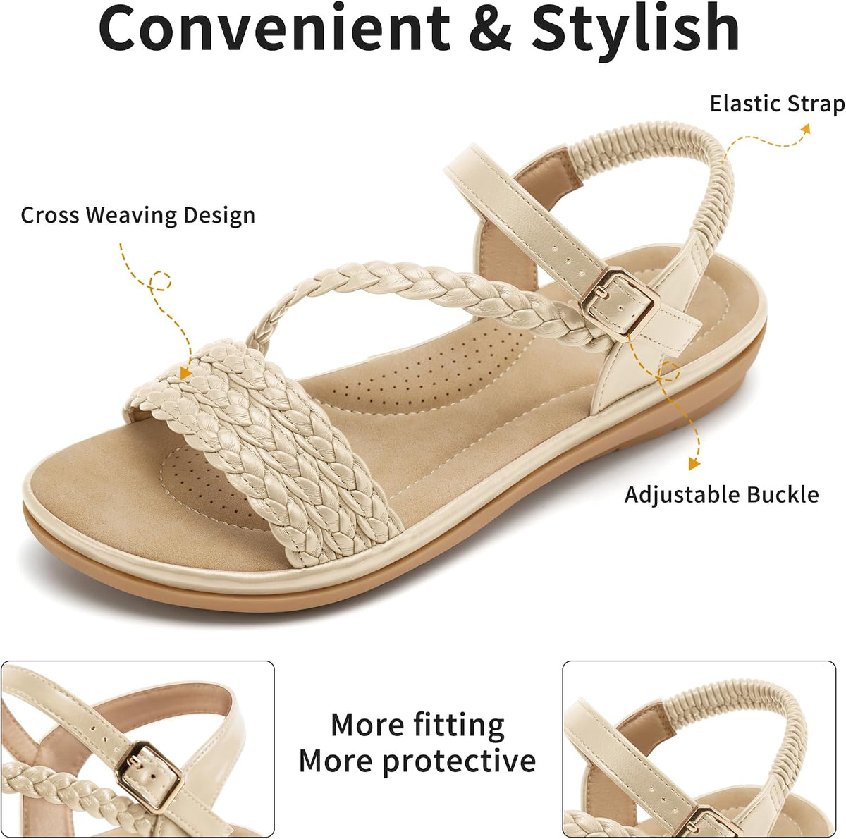 Dressy Womens Sandals Summer: Comfortable Strappy Flats Sandals Women - Casual Walking Woman Shoes