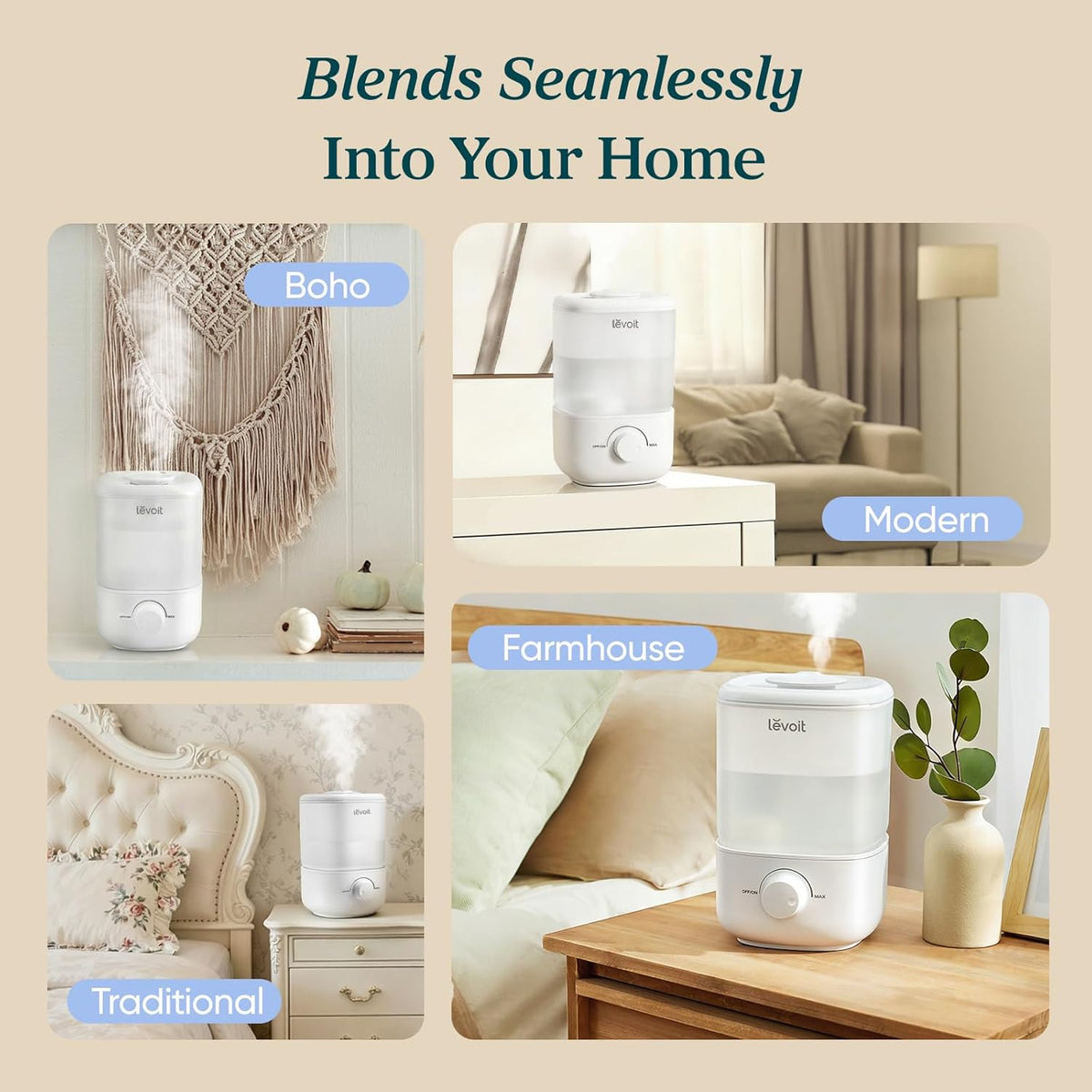 Levoit Top Fill Humidifiers for Bedroom, 2.5L Tank for Large Room, 25Db