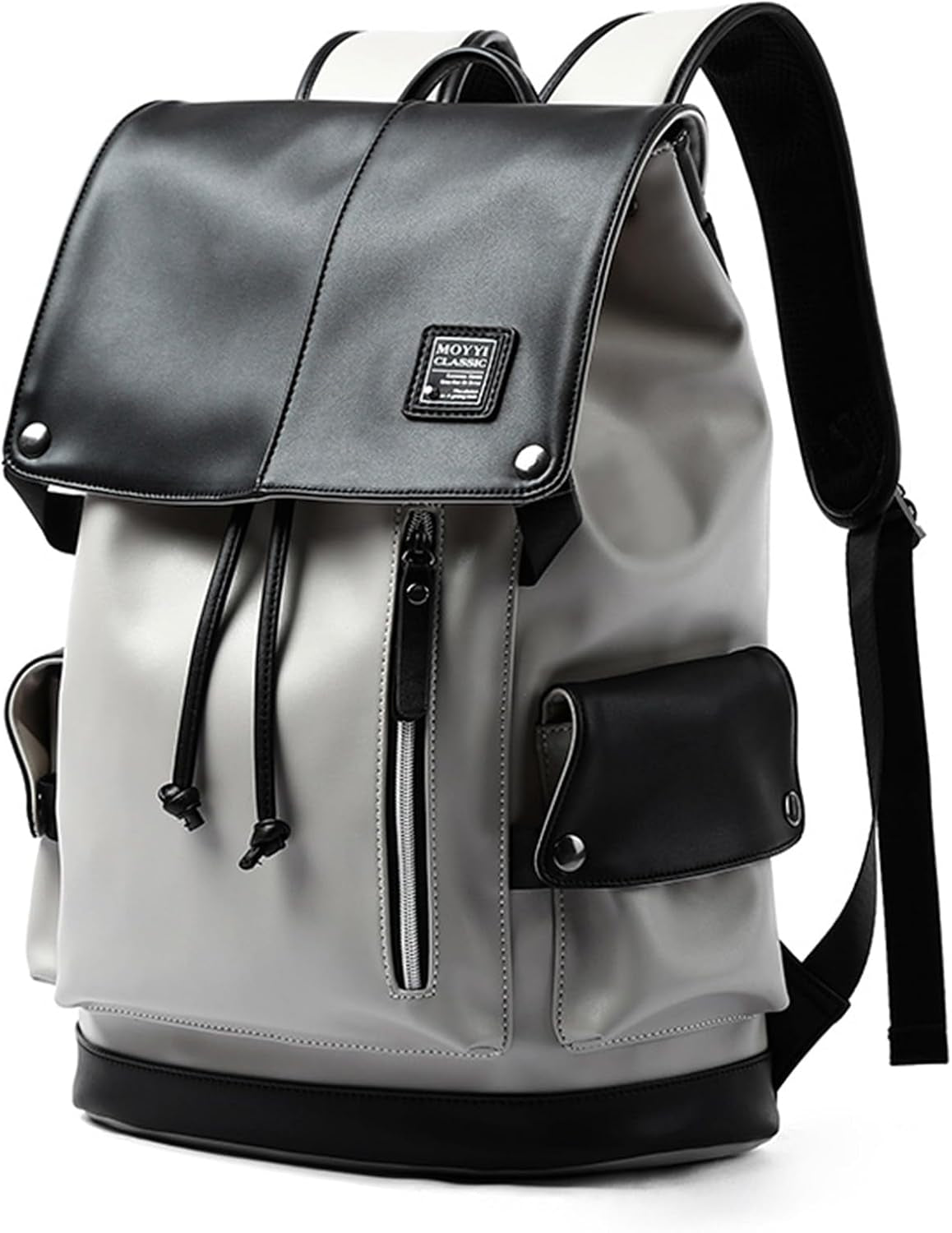 Leather Laptop Backpack for Men Vintage Backpack Fits 15.6" Laptop Waterproof Drawstring Backpack for Travel Daily Business White