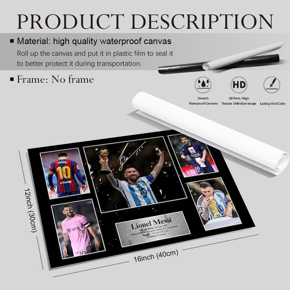 Superstar Messi Signed Poster for Kids Fans Room Bedroom Wall Decor-American Soccer Posters Canvas Art Prints Picture for Teen Boy Birthday Gifts