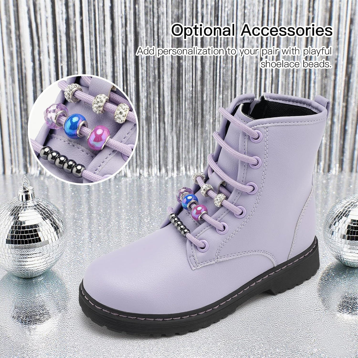 Girls Combat Boots with DIY Lace up Zipper Ankle Boots