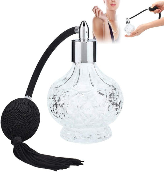 Atomizador De Perfume De Cristal Recargable, 80 Ml, Botella De Perfume De Cristal Retro Recargable Con Borla, Atomizador Vacío Para Perfumes, Aceites Esenciales