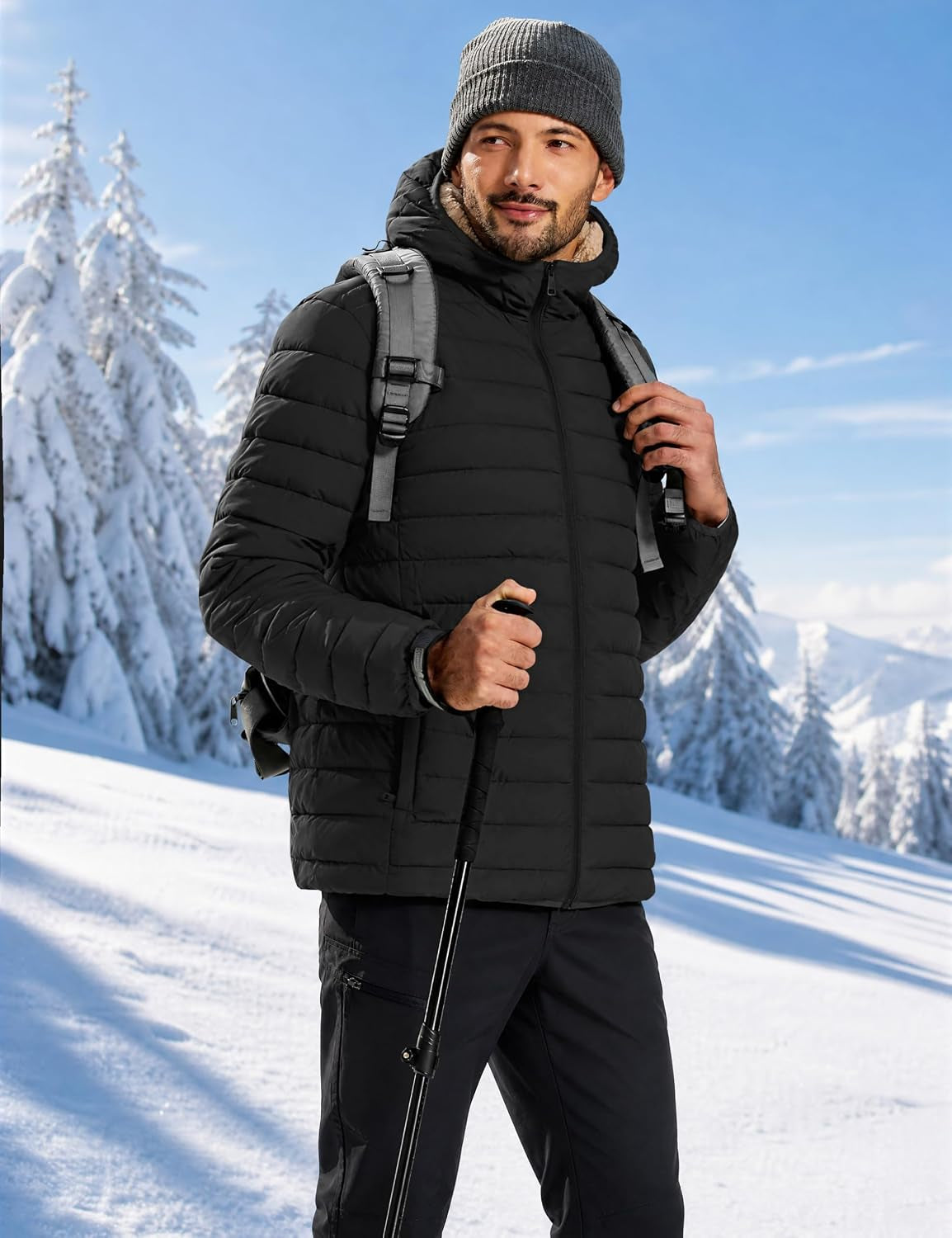 Mens Puffer Jacket Hooded Sherpa Lined Water Resistant Winter Coat