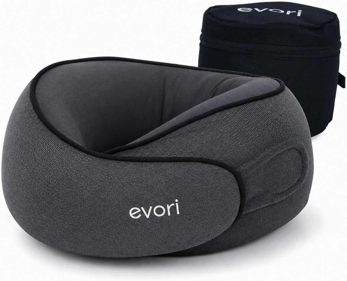Memory Foam Travel Neck Pillow, 360° Support for Airplane & Car
