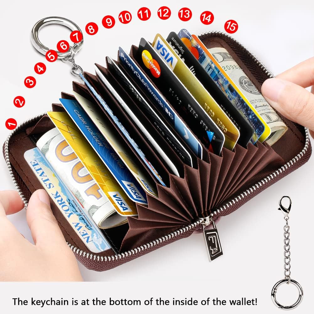 Zipper Wallet Women RFID Credit Card Holder Keychain Wallet