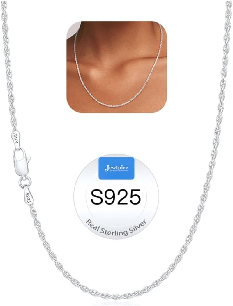 2Mm Rope Chain 925 Sterling Silver Chain Necklace for Women, 14K Gold Plated Chains for Women Sturdy Women'S Chains Necklace, 16 18 20 22 24 26 Inch