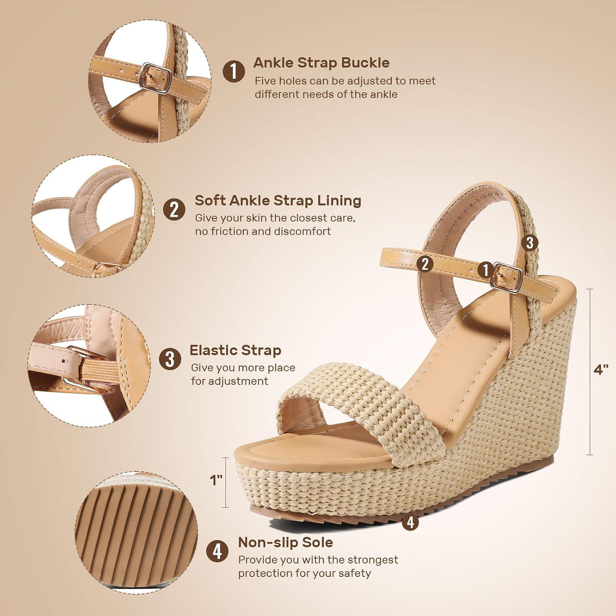 Wedges Heels Sandals for Women- Open Toe Espadrille Platform Sandal