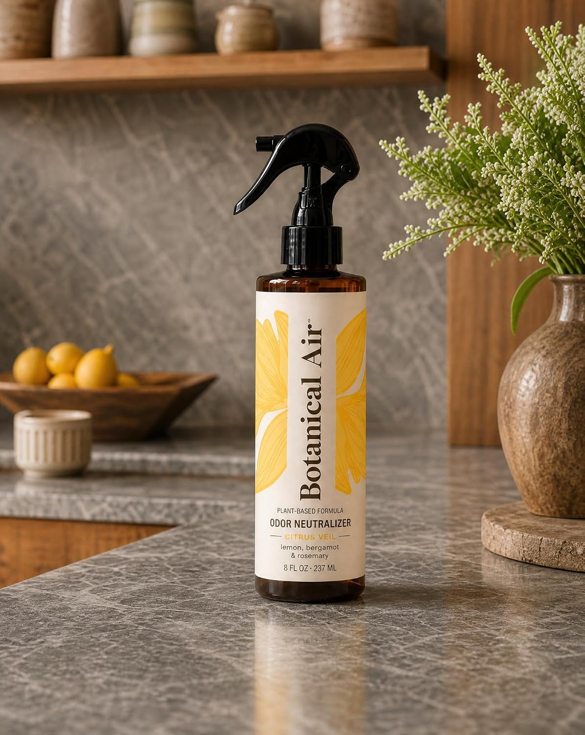 Plant-Based Odor Eliminator Spray – Natural Essential Oil Air Freshener for Home, Bathroom, Fabrics & Pet Areas – 8 Oz (Citrus Veil)