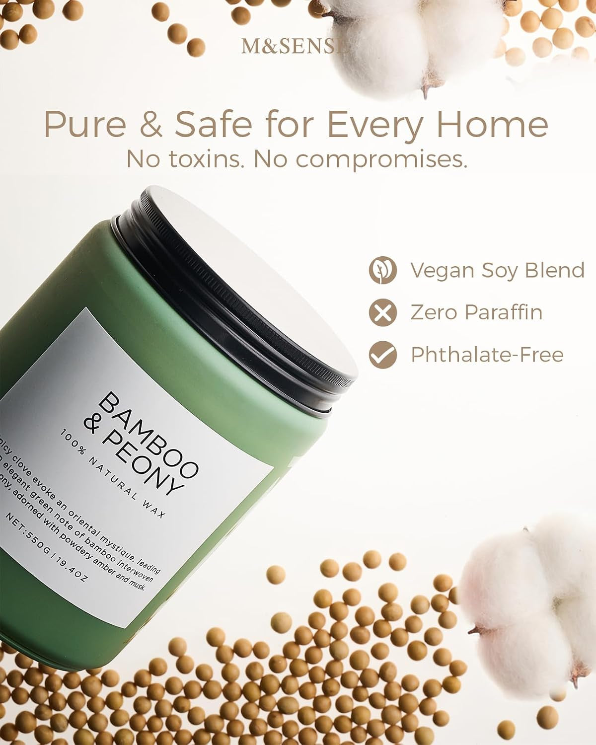 Bamboo Peony Scented Candles for Home, Large 19.4Oz Organic Soy Wax